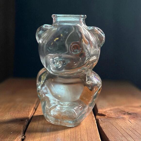 ANCHOR HOCKING CLEAR GLASS TEDDY BEAR PIGGY BANK 6" Coins - Picture 1 of 6